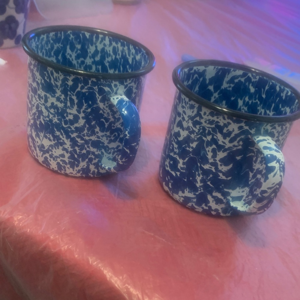 SO Blue and White Speckled Enamel Mugs - Set of 2
